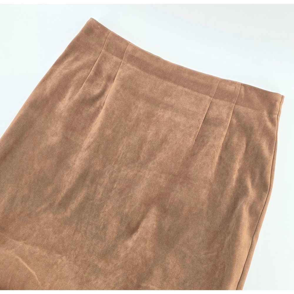 Briggs Vintage Faux Suede Midi Pencil Skirt Women's Large Academic Brown Office